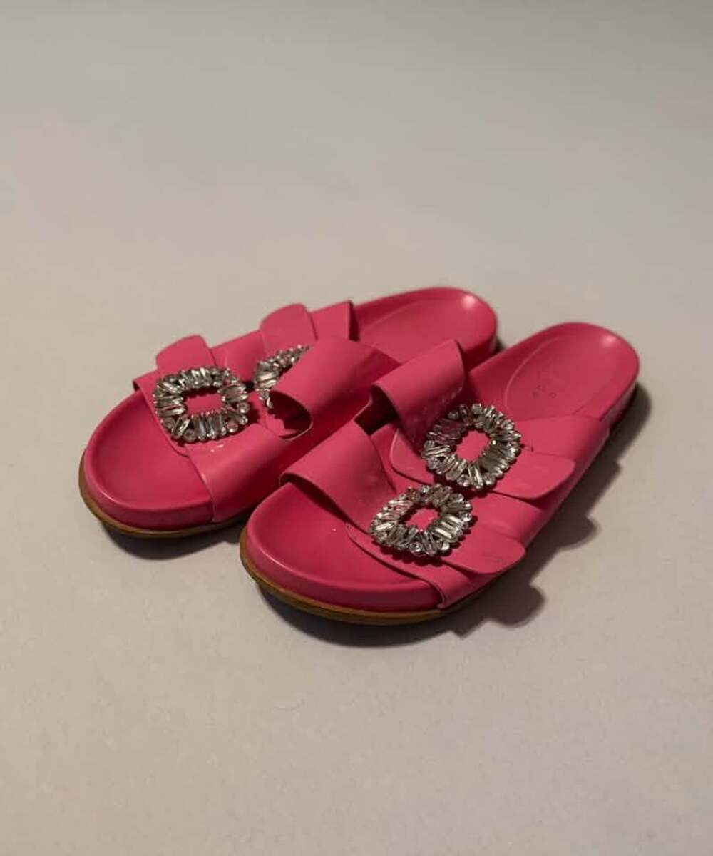 Shu Shop Bridget Hot Pink Jeweled Double-Strap Slide Sandals Size 10